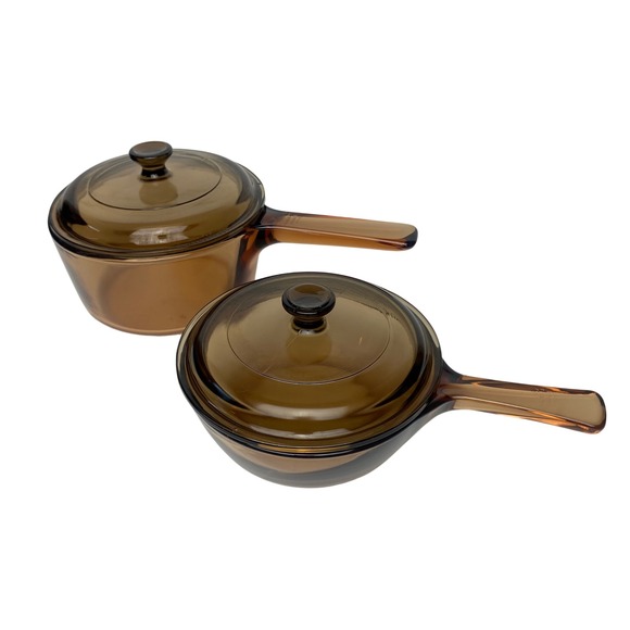 Corningware Other - Vintage Visions Corning Amber Glass Saucepan Set 1L 1.5L V-1-B France with Lids